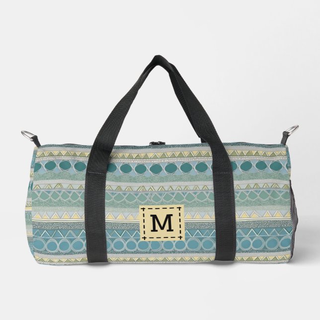 Monogram Blue Cream Ocean Gemustert Stylish Modern Bedruckter Rucksack (Vorderseite)