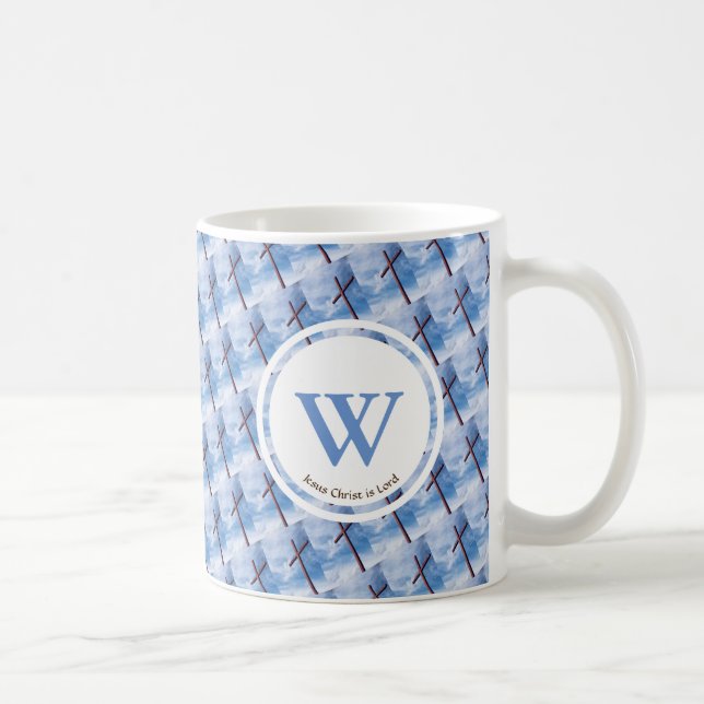 Monogram Blue Custom CROSS Jesus ist Lord EASTER Kaffeetasse (Rechts)