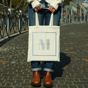 Monogram Blue Einfach Minimalistische Hübsche Tragetasche