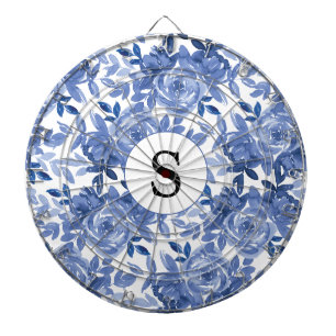 Monogram Blue Floral Botanic Muster Dartboard Dartscheibe