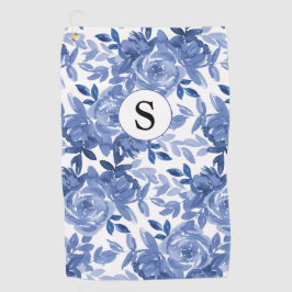 Monogram Blue Floral Botanic Muster Golfhandtuch