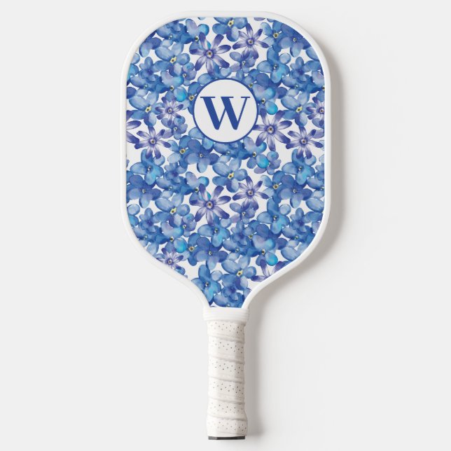 Monogram Blue Floral Pickleball Paddel Schläger (Vorderseite)