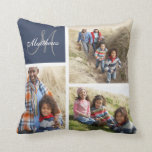 Monogram Blue Foto Collage Pillow der benutzerdefi Kissen<br><div class="desc">Preppy Custom Family Monogram Foto Collage Pillow | Marineblau. Elke Clarke © für Monogram Gallery. Elegante mit Monogramm Vorlage können Sie mit 3 (3) Ihrer eigenen Fotos in einer Foto-Collage anpassen. Personalisieren Sie Ihren Familiennamen in einem Schriftart mit weißem Skript und in der links oberen Ecke auf blauem Hintergrund in...</div>