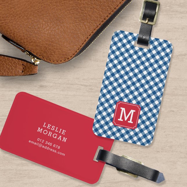 Monogram Blue Gingham und Red Gepäckanhänger (Von Creator hochgeladen)