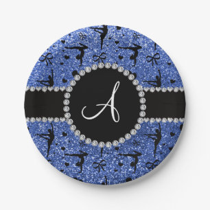 Monogram Blue Glitzer Gymnastik Herz Pappteller