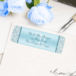 Monogram Blue Glitzer Wedding Rücksendeadresse