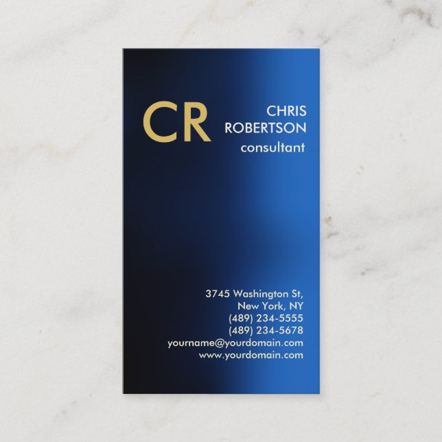 Monogram Blue Gold Business Card Visitenkarte (Vorderseite)