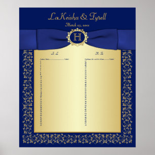 Monogram Blue, Gold Floral Table Plakat 2