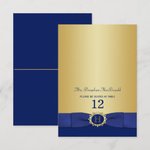 Monogram Blue, Gold Folding Platzkarte