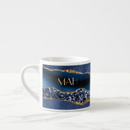 Monogram Blue Gold Glitzer Agate Marble Expresso Espressotasse