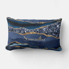 Monogram Blue Gold Glitzer Agate Marble Glam Bling Lendenkissen