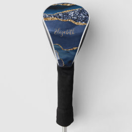 Monogram Blue Gold Glitzer Agate Trendy Marble Golf Headcover