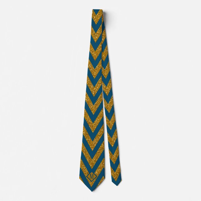 Monogram Blue & Gold Glitzer Muster Design Men Krawatte (Vorderseite)