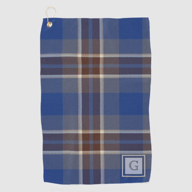 Monogram Blue Graue Tartan Geschenke für Männer, i Golfhandtuch (Vorderseite)