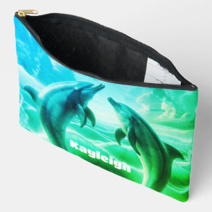 Monogram Blue Green Delphines Ozean   Zubehörtasche
