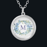 Monogram Blue Green Floral Botancolor Versilberte Kette<br><div class="desc">Eine wunderschöne mit Monogramm blaugrüne,  blühende botanische Aquarellhalskette für sie. Das sind großartige Geschenke für die Braut.</div>