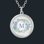 Monogram Blue Green Floral Botancolor Versilberte Kette<br><div class="desc">Eine wunderschöne mit Monogramm blaugrüne,  blühende botanische Aquarellhalskette für sie. Das sind großartige Geschenke für die Braut.</div>