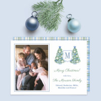 Monogram Blue Green Frohe Weihnachts-Foto
