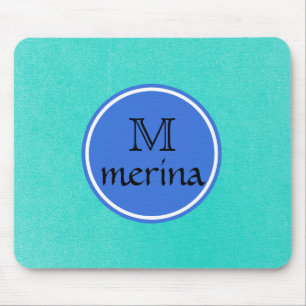 Monogram Blue Green Gold Circle Mousepad