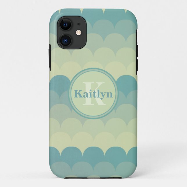 Monogram Blue Green Wave Muster Case-Mate iPhone Hülle (Rückseite)