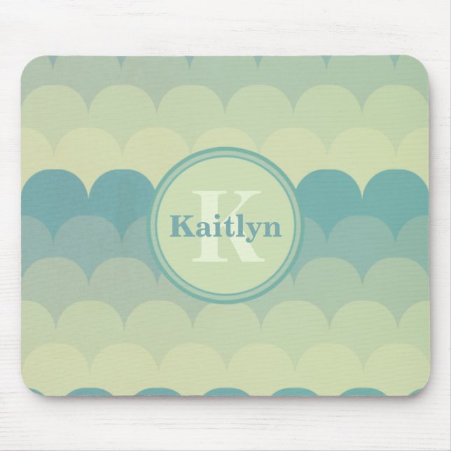 Monogram Blue Green Wave Muster Mousepad (Vorne)