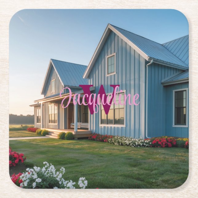 Monogram Blue House Untersetzer Set (Vorderseite)
