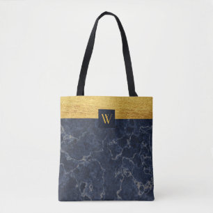 Monogram Blue Imitats Marble & Gold Texture Patter