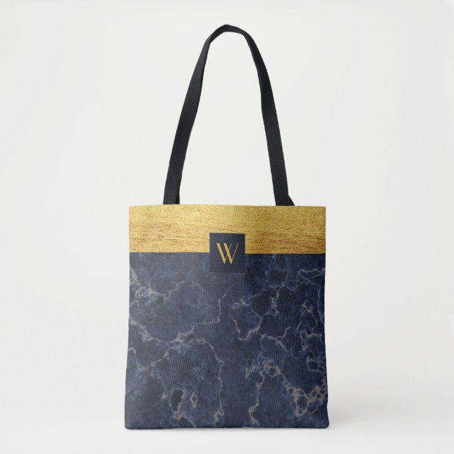 Monogram Blue Imitats Marble & Gold Texture Patter (Vorderseite)