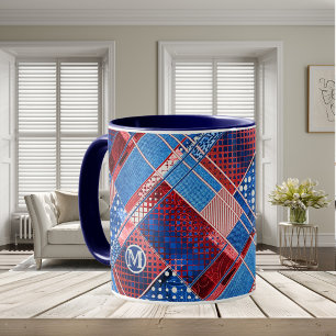 Monogram Blue Jeans Patchwork Pattern Tasse