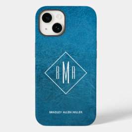 Monogram Blue Leather Case-Mate iPhone 14 Hülle
