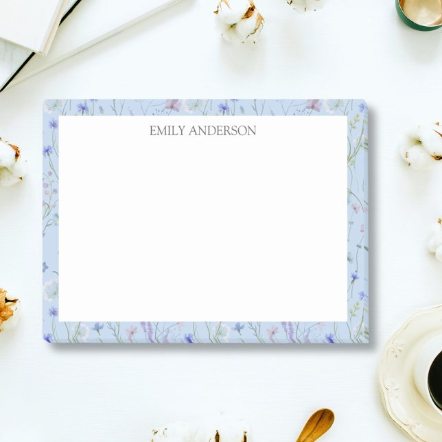 Monogram Blue Lila Hübsche Wildblume Floral Post-it Klebezettel (In situ)