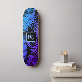 Monogram blue lila ombre leaf cool modern skateboard