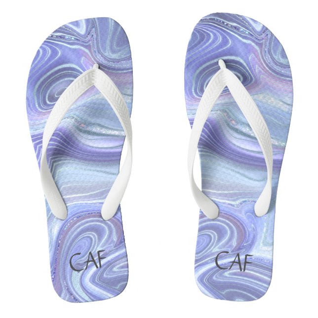 Monogram Blue Lila Silver Agate Marble Swirl Flip Flops (Fußbett)