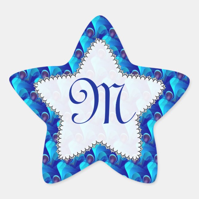 Monogram Blue Lila Star Aufkleber (Vorderseite)