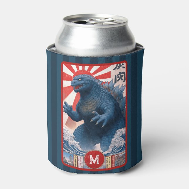 Monogram Blue Lizard Monster Bold Retro Cool Fun Dosenkühler (Kanne Vorderseite)