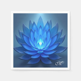Monogram Blue Lotus Blume Spirituelle Kunst Serviette