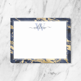 Monogram Blue Marble Gold Foil Graphic Post-it Klebezettel