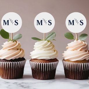 Monogram Blue Marine Gastgeschenk Hochzeit Runder Aufkleber