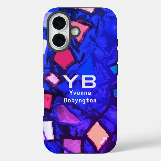 Monogram Blue Marine Indigo abstrakt farbenfroh he Case-Mate iPhone Hülle (Rückseite)