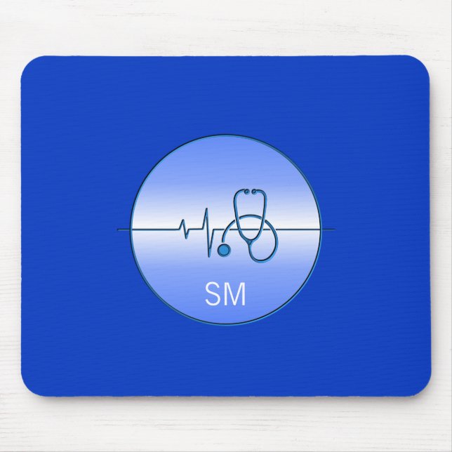 Monogram Blue Medical Stethoscope Heartbeat Mousepad (Vorne)
