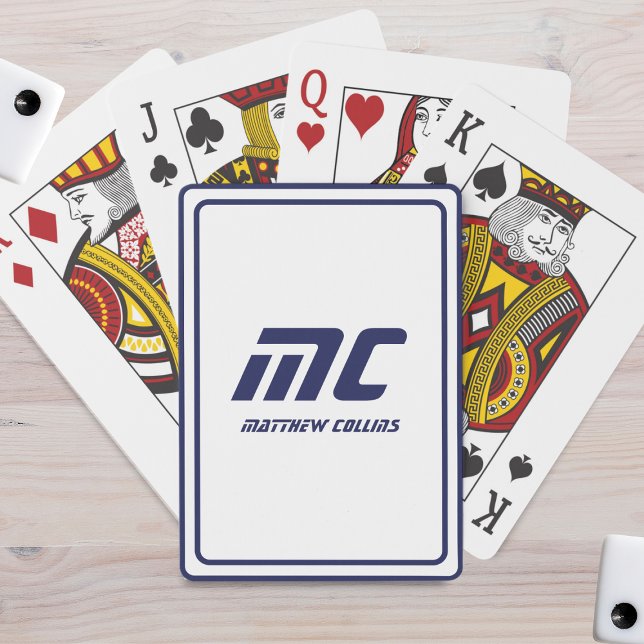 Monogram Blue Minimalistisch Name Modern Text Men' Spielkarten (Monogram Blue Minimalist Name Modern Text Men's Poker Cards)