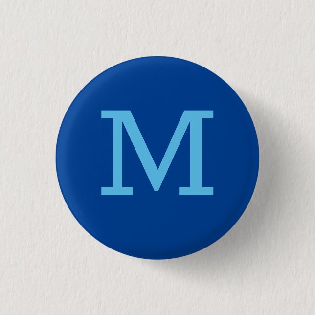 Monogram Blue Modern Fügen Sie Ihren Namen zuerst  Button (Vorderseite)