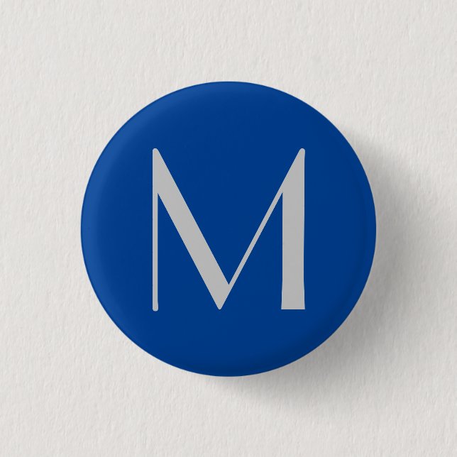 Monogram Blue Modern Fügen Sie Ihren Namen zuerst  Button (Vorderseite)