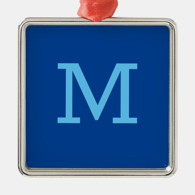 Monogram Blue Modern Fügen Sie Ihren Namen zuerst  Ornament Aus Metall (Vorne)
