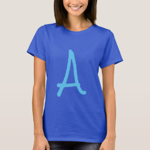 Monogram Blue Modern Fügen Sie Ihren Namen zuerst  T-Shirt