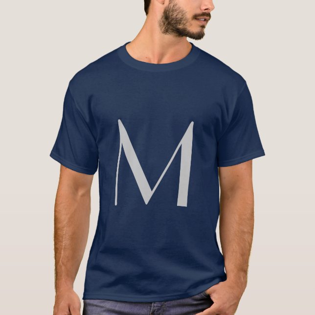 Monogram Blue Modern Fügen Sie Ihren Namen zuerst  T-Shirt (Vorderseite)
