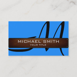 Monogram blue Modern Leather Look Visitenkarte