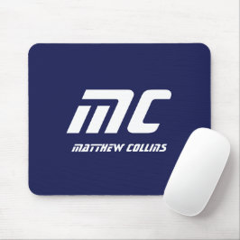 Monogram Blue Modern Minimalistisch Name White Sim Mousepad