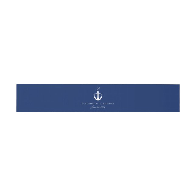 Monogram Blue Nautical Anchor Elegant Bands Einladungsbanderole (Flach)