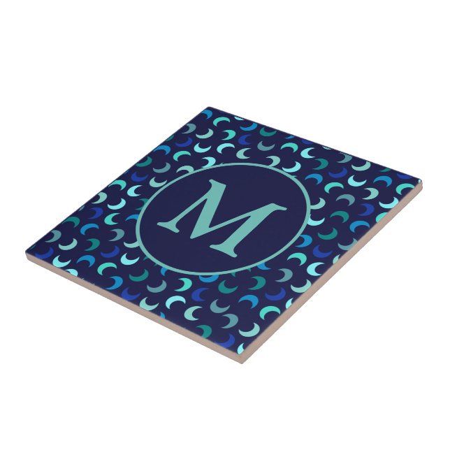 Monogram Blue New Moon Muster Fliese (Seite)
